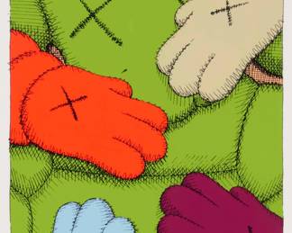 354 KAWS (b. 1974) Untitled, one plate from the "Urge" portfolio, 2020 Screenprint in colors on wove paper Edition: AP 43/50 (there were also 250 signed, dated, and numbered in pencil) Signed, dated, numbered and inscribed in pencil in the lower margin: KAWS..20; the artist, New York, NY, pub. Image: 11.25" H x 8.625" W; Sheet: 17" H x 12.75" W Estimate: $1,000 - $1,500