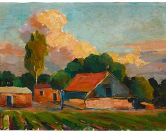 126 Minas Avetisyan (1928-1975) Houses in a rural landscape, Jajur, Armenia, 1960-1970 Oil on canvas laid to artist's board Unsigned; dated from the certificate of authenticity 10.125" H x 14.125" W Estimate: $2,000 - $3,000