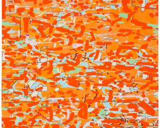 160 Amy Ellingson (b. 1964) "Variation (Orange)," 2015 Oil and encaustic on panel Unsigned; with the artist's wood branded stamp (twice) on the verso; titled and dated on the artist's label affixed verso 36" H x 36" W x 2" D Estimate: $2,000 - $3,000