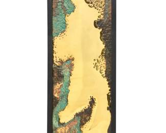 315 A Holisart Contemporary brass panel Late 20th/early 21st century Unmarked Framed: 74.25" H x 26.25" W x 2.5" D Estimate: $600 - $800