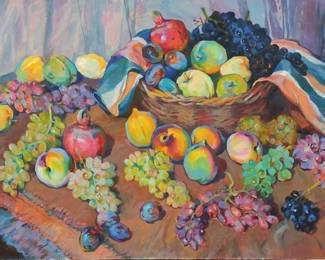 128 Babken Kolozyan (1909-1994) "Autumnal Fruits," 1979 Oil on canvas Signed in Armenian and dated lower right: Kolozyan / 1979; titled from the certificate of authenticity 27.5" H x 40.25" W Estimate: $2,000 - $3,000
