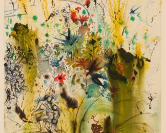 21 Salvador Dalí (1904-1989) "The Land Comes to Life," from the "Aliyah" portfolio, 1968 Lithograph in colors on wove paper Edition: 29/250 (aside from the lettered edition A/J-Y/J, the Tirage edition of 275, an unknown number of "épreuve d'artiste" impressions, and "several sets for author, artist, publisher") Signed and numbered in pencil in the lower margin: Dalí; Shorewood Press, New York, NY, pub. Image: 22.25" H x 15.125" W; Sight: 24" H x 16" W Estimate: $600 - $800