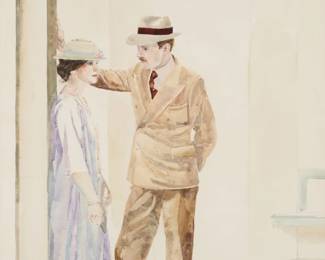 243 David Remfry (b. 1942) A well-dressed couple, 1981 Watercolor and pencil on paper Signed and dated in the lower right: David Remfry 1981 Sight: 40" H x 25.875" W Estimate: $700 - $1,000