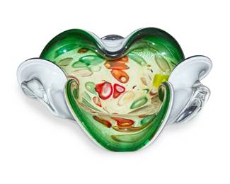 138 An AVEM Murano glass 'Bizantino' dish Mid-20th century Unmarked With tutti frutti design to interior 3.25" H x 8.625" W x 8.75" D Estimate: $300 - $500