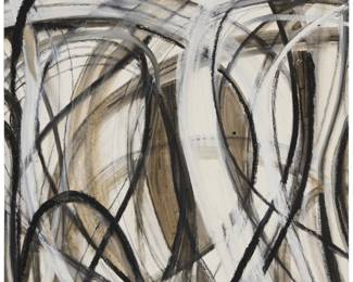 325 Susan Moss (b. 1944) "Peace Bridge," 2010-21 Oil on canvas Signed, titled, and dated in green pigment, verso: Susan Moss / 2010; further dated "...-2016-2021" in pencil, beside the earlier date in green pigment, verso 31.25" H x 31" W Estimate: $800 - $1,200