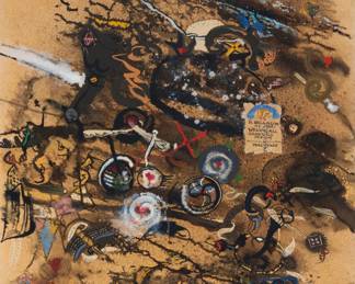 196 Fred Thomas Martin (1927-2022) California modern painting, circa 1960s Watercolor and mixed media on paper Appears unsigned Image/Sheet: 39.75" H x 30" W Estimate: $800 - $1,200