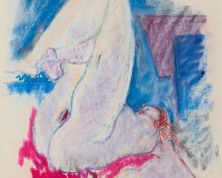 73 Hans Burkhardt (1904-1994) Nude, 1973 Pastel and gouache on laid paper Signed, dated, and inscribed in pencil along the lower edge: H. Burkhardt / 1973 / "Happy Birthday Werner / your friend Hans"; with the artist's blindstamp in the lower right corner Sight: 24.5" H x 18" W Estimate: $800 - $1,200