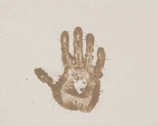 255 Richard Long (b. 1945) "Mud Finger Piece," 1984 Monotype in mud on mat board Edition: 73/100 Stamp-signed, titled, dated, and numbered in red ink at lower right: Richard Long / Mud Finger / Piece 1984; numbered in pencil in the same area; signed, titled "Mud Finger," dated, and inscribed "mud on paper," all in ink, presumably in another hand, on the frame's backing paper Sheet: 12.25" H x 17.75" W Estimate: $600 - $800