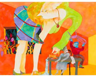 159 Gladys Nilsson (b. 1940) "Pour Favore," 2006 Watercolor and gouache on paper Appears unsigned; titled and dated on a label affixed to the frame's backing board Sheet: 9" H x 12" W Estimate: $200 - $400