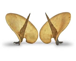 55 A pair of Marc Bankowsky parcel gilt bronze 'Feuille de Chou' candlesticks 2009 Each incised: M Bankowsky / 09 Each in the form of a cabbage leaf, with 24k gilding to one side 2 pieces Each: 7.75" H x 8.125" W x 6.625" D Estimate: $1,000 - $2,000