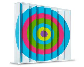 364 E. M. Zax (20th Century) A polymorph composition, early 21st century Pigmented paper in acrylic case Edition: 1/25 Signed and numbered to right side: ZAX Overall: 16.5" H x 22" W x 4" D Estimate: $800 - $1,200