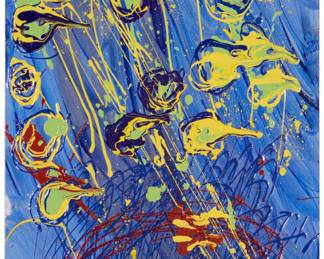 146 Dale Chihuly (b. 1941) Japanese flowers Acrylic and glitter on paper Signed along the lower edge: Chihuly Image/Sheet: 21.75" H x 14" W Estimate: $1,500 - $2,500