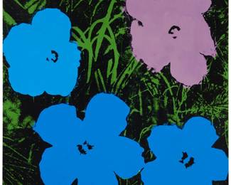 372 Louis Waldon (1934-2013) "Flowers," after Andy Warhol, 2006 Acrylic and screenprint in colors on canvas Signed and dated in ink, verso: Louis Waldon 06; with the black ink stamp, verso: Louis Waldon / Andy Warhol's Factory / Super Star Years 1966-69 47" H x 47" W Estimate: $800 - $1,200