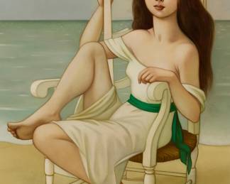 64 Philippe Henri Noyer (1917-1985) "Jeune Fille," 1951 Oil on Masonite Signed and dated lower left: Ph. Noyer. 51; titled on a typed label affixed to the frame's verso 28.75" H x 23.75" W Estimate: $600 - $800