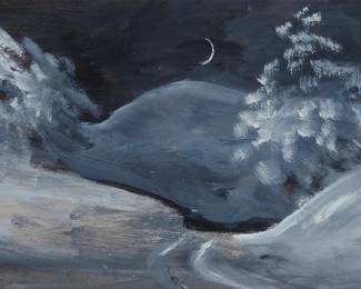 46 E.E. Cummings (1894-1962) "New Moon," 1958 Oil on cardboard Appears unsigned; dated verso and on a piece of mat board affixed to the frame's backing paper: March 18, 1958; titled by repute 8.625" H x 13.125" W Estimate: $800 - $1,200