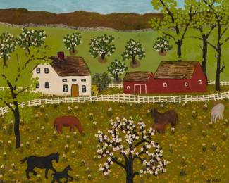 241 Jessie Homer French (b. 1940) "Albany County" Oil on panel Signed and titled lower right and lower left, respectively: Homer; inscribed with copyright insignia on the frame's paper backing 9" H x 11.25" W Estimate: $2,000 - $3,000