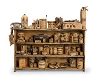 80 Tom Burckhardt (b. 1964) Tool Shelf from "FULL STOP" #86, 2004-2005 Acrylic paint on cardboard and wood Signed and titled verso: Tom Burkhardt; numbered 86 58.5" H x 75" W x 15" D Estimate: $2,000 - $3,000