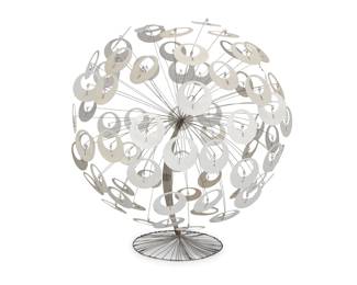 209 Jerome Kirk (1923-2019) Kinetic wire sculpture Aluminum and wire Signature incised on lower disc: Kirk 20" H x 17.5" Dia. Estimate: $3,000 - $5,000