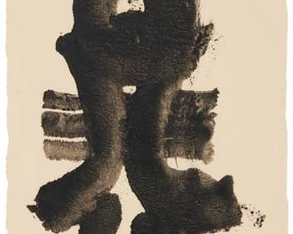 89 Kumi Sugai (1919-1996) Untitled, 1960 Ink on paper Signed and with the artist's device in ink lower right: Sugai; signed again, dated, and inscribed, all in pencil, on the back mount: 1960 / "à Jane Kootz / Mitsuko" Sheet: 9.875" H x 6.5" W Estimate: $500 - $700