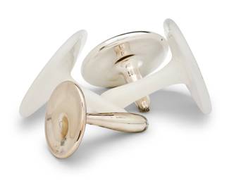 384 Andi Kovel (b. 1969) A set of four art glass pieces for Esque Studio, early 21st century Each etched: A Kovel / esque; and variously dated '03' or '07' Comprising two with frosted interior and two with mirrored interior 4 pieces Tallest: 13" H x 13" Dia.; Shortest: 8.5" H x 12.25" Dia. Estimate: $700 - $900