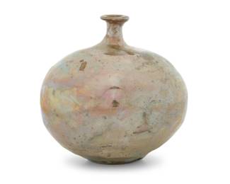 7 Beatrice Wood (1893-1998) A metallic glazed earthenware weed pot, mid-20th century Signed to underside: BEATO; incised: 3 4.625" H x 4.5" Dia. Estimate: $1,200 - $1,800