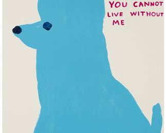 327 David Shrigley (b. 1968) "I Cannot Live Without You," 2019 Screenprint in colors with varnish overlay on wove paper Edition: 90/125 (there were also 12 artist's proofs) Initialed, dated, and numbered in pencil along the lower edge, verso: DS 2019; Jealous Gallery, London, England, pub. Image/Sheet: 29.5" H x 21.625" W Estimate: $2,000 - $3,000