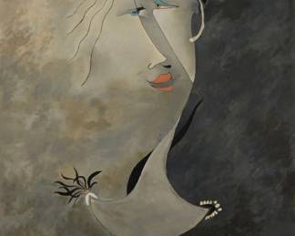 41 Philippe Marchand (20th Century) Surrealist portrait of a woman in a hat Oil on canvas Signed lower right: Marchand 42.75" H x 30.25" W Estimate: $2,000 - $3,000