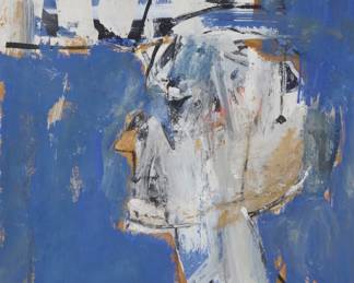 235 Harold Frank (1917-1995) "Study in Blue," 1961 Tempera on paper laid to a foam board Signed and dated lower right: H. Frank 61; titled on a label affixed to the frame's verso Sheet: 22.125" H x 17.25" W Estimate: $3,000 - $5,000