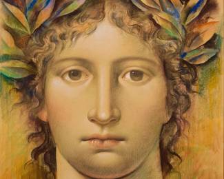 62 Carlo Maria Mariani (b. 1931) Classical head, 1991 Pastel, colored pencil, and charcoal on paper over canvas Signed and dated upper left: Carlo Maria Mariani '91 Sight: 40.25" H x 41" W Estimate: $2,000 - $3,000