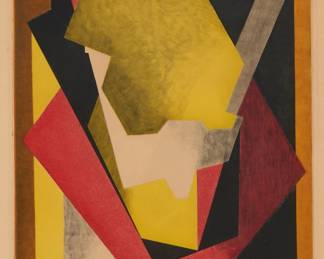 224 Jacques Villon (1875-1963) "Composition," 1927 Etching and aquatint in colors on Arches paper Edition: 101/200 Signed and numbered in pencil in the lower margin; signed and dated "27" in the plate at lower right; Galerie Bernheim-Jeune, Paris, France, pub. Plate: 19.625" H x 13.375" W; Sheet: 25.75" H x 19.75" W Estimate: $1,500 - $2,500
