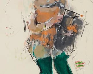 232 Jack Levine (1915-2010) "All Girl Band," 1972 Mixed media on Arches paper laid to board Signed lower left: J Levine; titled and dated from gallery labels affixed to the frame's backing paper Sheet: 41" H x 26.5" W Estimate: $6,000 - $8,000