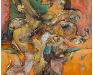 136 Sam "Kirson" Kirszencwajg (1936-2008) Neo-expressionist figural abstract, 2000 Mixed media including oil, pencil, and collage elements on canvas Signed and dated lower right: Kirszencwajg 2000 60" H x 48" W Estimate: $800 - $1,200