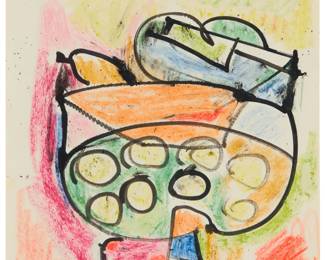 112 Hans Hofmann (1880-1966) Untitled, 1942 Crayon and ink on paper Signed with initials and dated in ink, lower right: HH 42; inscribed verso, possibly in another hand, "M1384-2"; with the Hans Hofmann estate ink stamp (and the same number written again) on the frame's backing board Image/Sheet: 11" H x 8.5" W Estimate: $5,000 - $7,000