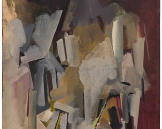 113 Sidney Gordin (1918-1996) "Feb. 1942" Oil on canvasboard Signed, titled, and dated lower right: S Gordin FEB 42; signed, titled, and dated again, all verso; titled and dated again on two labels affixed verso 20" H x 16" W Estimate: $1,500 - $2,500