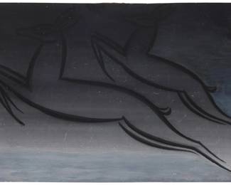 44 Jamini Roy (1887-1972) Untitled (Prancing deer) Tempera on cardboard Signed in Hindi lower right 10.5" H x 17.5" W Estimate: $2,000 - $3,000