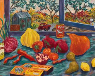 122 Helen Berggruen (b. 1945) "Plain Vermicelli," 1994 Oil on canvas Signed lower right: Helen Berggruen; signed again and dated 1994, verso; titled on a gallery label affixed to the stretcher 19.5" H x 27.5" W Estimate: $800 - $1,200