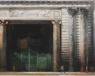 173 Richard Bunkall (1953-1999) "City Gate" Oil on canvas Signed lower right: Bunkall; titled on the central horizontal stretcher bar 43" H x 59.5" W Estimate: $8,000 - $12,000