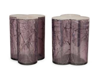 381 A pair of Scala Luxury '3 Clover' side tables Early 21st century Each smoky ice resin acrylic table with faux shagreen top 2 pieces Each: 27.25" H x 21.5" W x 21.25" D Estimate: $2,000 - $4,000