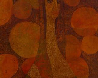 403 Richard W. Bell (20th Century) "The Colored Girl: A Portrait of Charles Newton's Sister," 1954 Oil on canvas Signed, titled, and dated verso: Richard W. Bell 1954 36" H x 24" W Estimate: $300 - $500