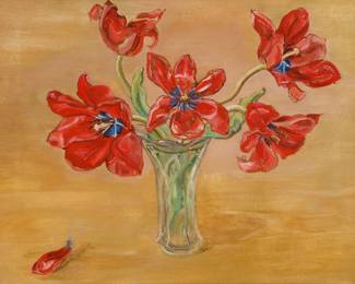 47 E.E. Cummings (1894-1962) "Red Flowers" Oil on canvasboard Unsigned; titled by repute 16" H x 20" W Estimate: $800 - $1,200