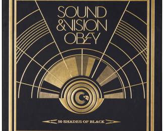 362 Shepard Fairey (b. 1970) "Sound & Vision Obey: 50 Shades of Black" LP Box Set, 2014 The complete set of 50 screenprints on cream Speckletone paper Edition: 119/200 Each of the 50 screenprints signed, dated, and numbered in pencil in the lower margin: Shepard Fairey 13; together with the signed, dated, and numbered certificate of authenticity/ title/colophon page, the stencil, and the sheet of nine stickers; all loose; all housed within the original black paper-covered portfolio-box with the edition number and the gold embossed design and lettering; Obey Giant, Los Angeles, CA, pub. Image of each screenprint: 11.25" H x 11.25" W; Sheet of each screenprint: 12" H x 12" W Estimate: $1,200 - $1,800