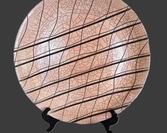 17.5" Decorative Ceramic Charger Plate Pale Brick & Gray Crackle Glaze Modern Pattern