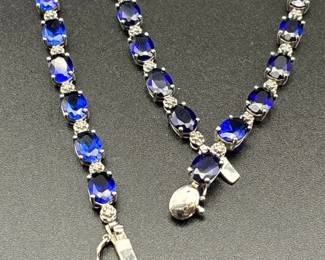 10k Gold Sapphire Necklace Bracelet Set
