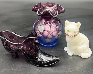 Signed Fenton Vase and Figurines