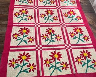 Vintage Hand Stitched Quilt With Vibrant Colors