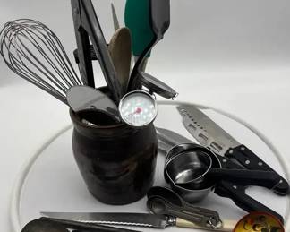 Crock And Cooking Utensils Vintage Items Lot