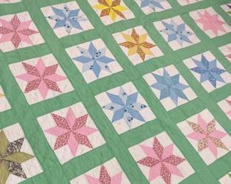 Handmade Vintage Quilt Featuring An Eight Point Star Or Puzzle Star
