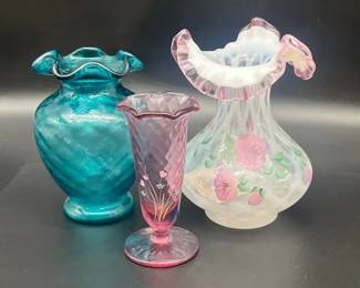Hand Signed Fenton Hand Painted Collectible Glass Vases