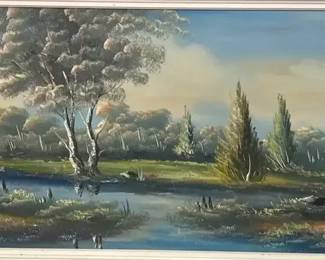 Vintage Framed Landscape Oil Painting, Signed Appears KMS