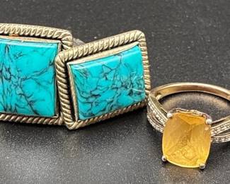 Sterling Cufflinks And Gemstone Ring